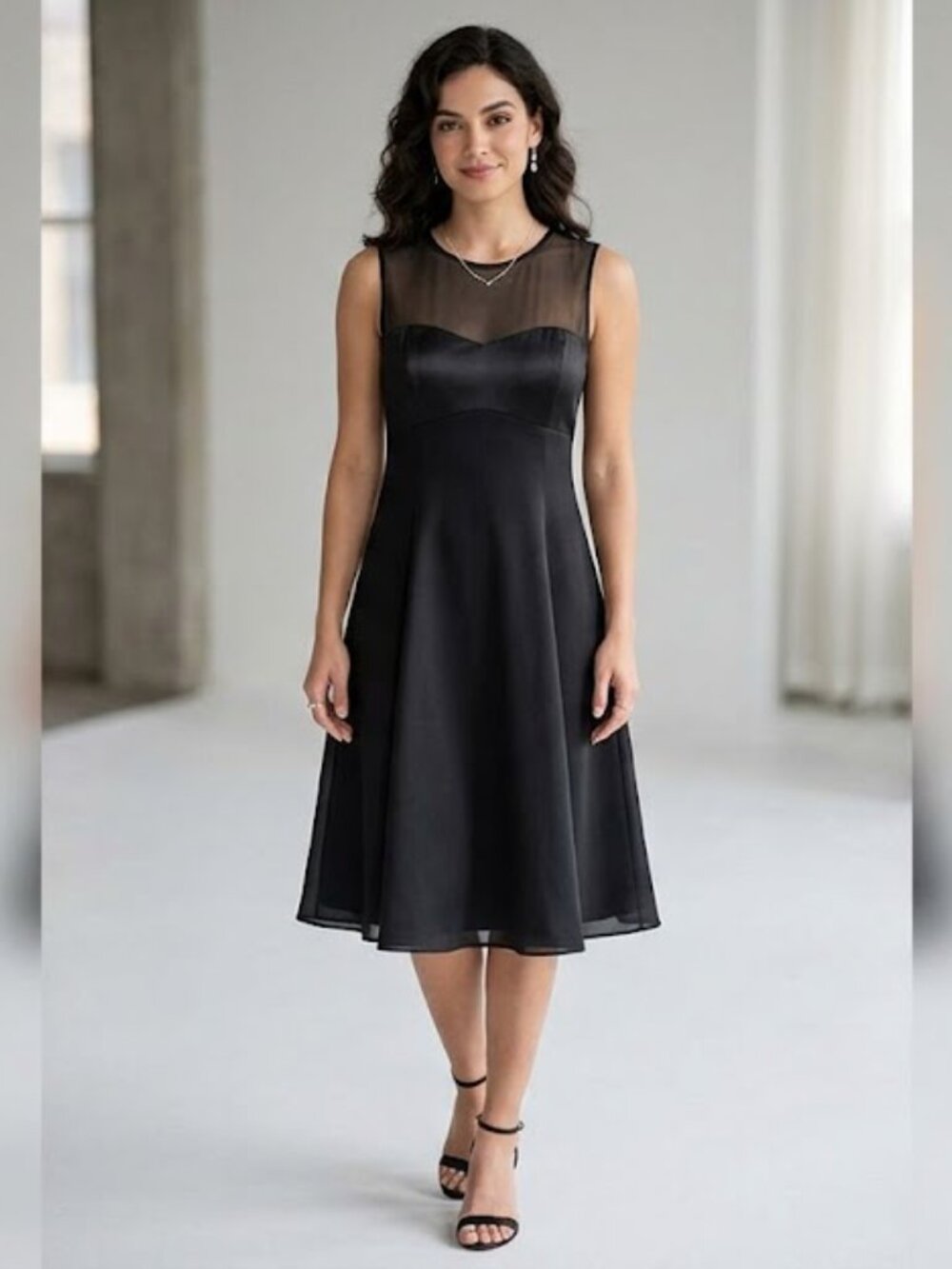 Ever Beauty Black Mesh Yoke A-Line Cocktail Dress Size 6